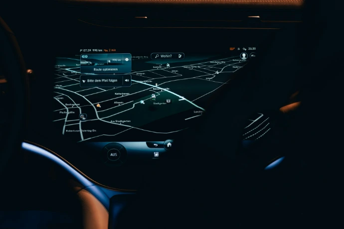 the dashboard of a car with a map on it